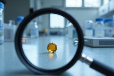 Larawan ng isang magnifying glass na sumusuri sa isang produkto, sumisimbolo sa kalidad